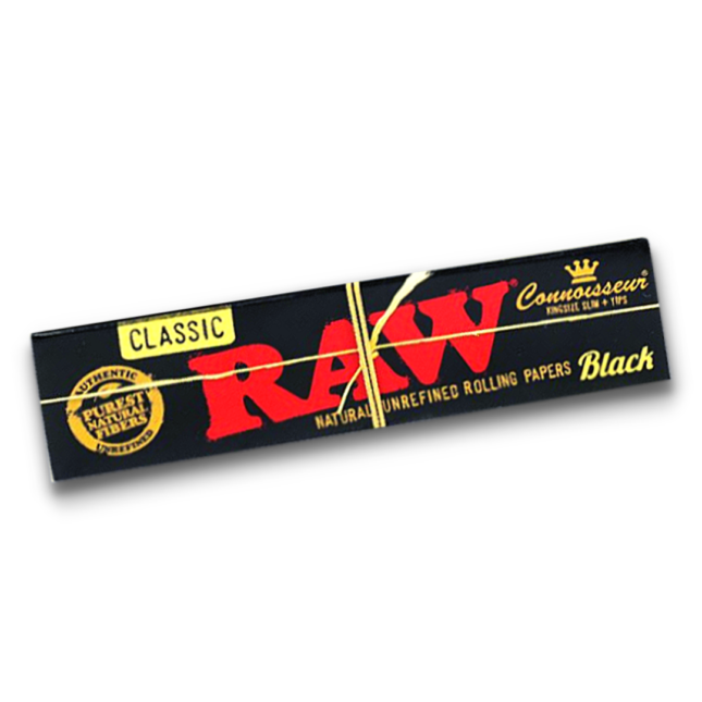 RAW Black Connoisseur King Size Rolling Papers with Tips